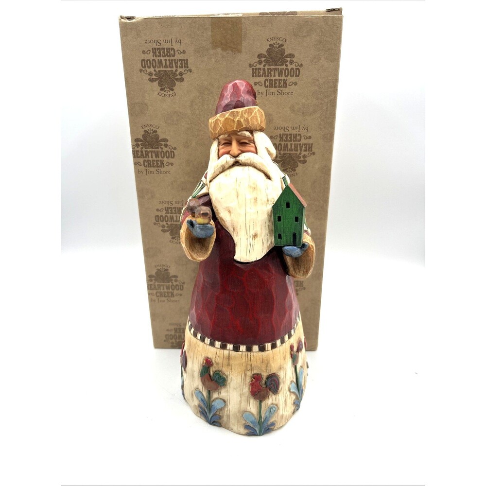 VTG Jim Shore Heartwood Creek Santa/Birdhouse 10" Figurine 105528 Roosters 2002